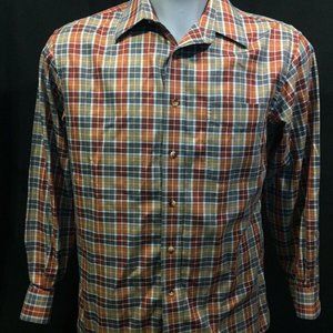 Jos A Bank Traveler Med Brown Tartan Plaid Button Front Shirt Mens Cotton